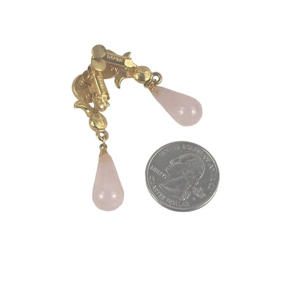 Vintage Napier Clip-On Earrings With Pink Teardrop Gemstones & Faux Pearls - Picture 5 of 7